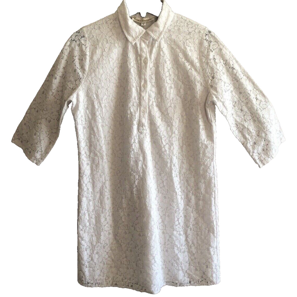 Francesca’s White Lace Crochet Lined Collared Tunic Blouse Size M